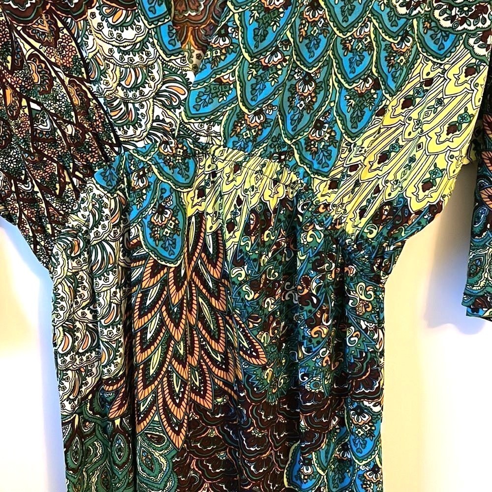 5th & Love Peacock Paisley Midi Dress Womens Medium Multi Boho V-Neck 3/4 Sleeve - Picture 4 of 5
